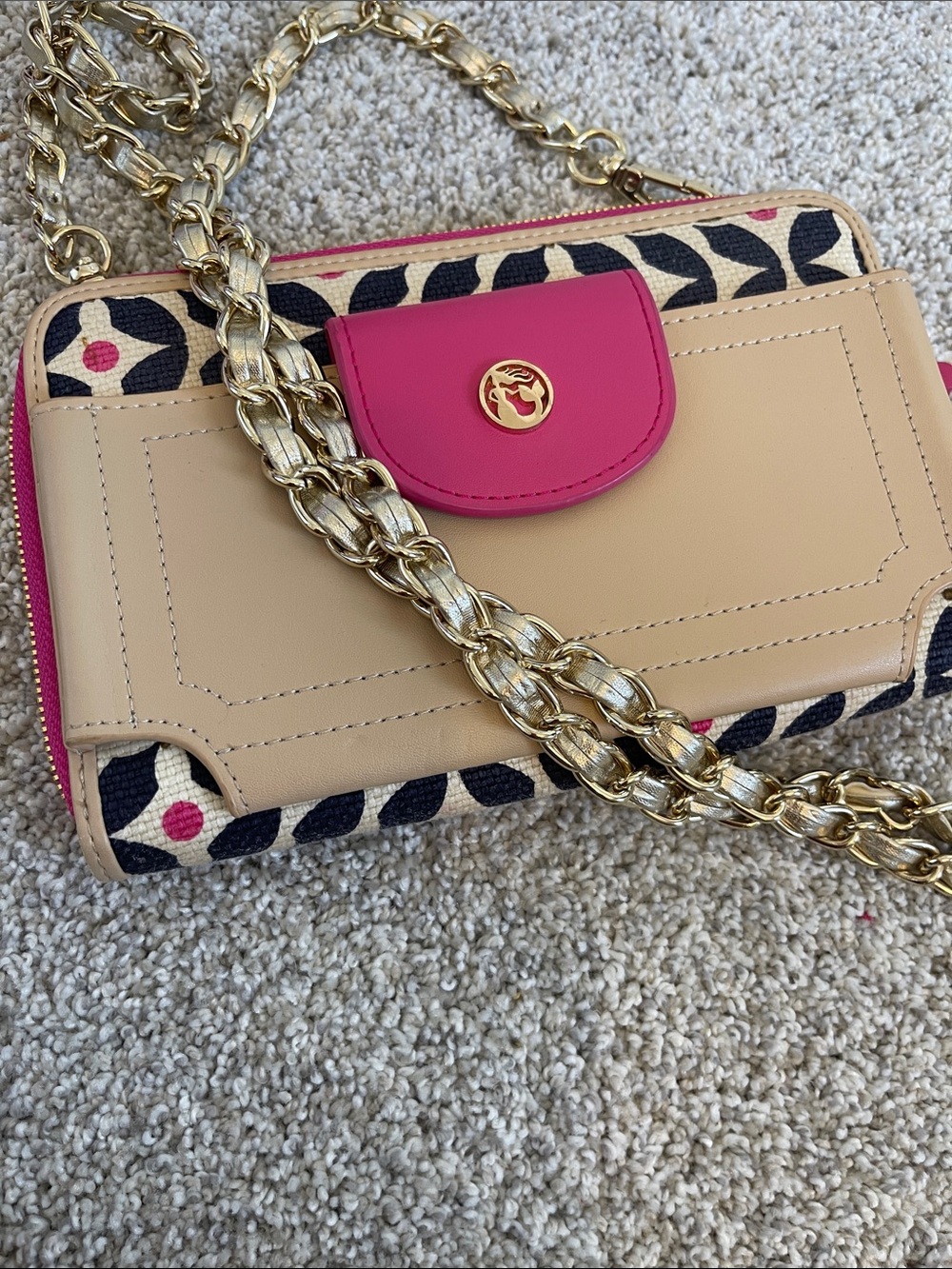 Beige and Hot Pink Chain Crossbody Bag
